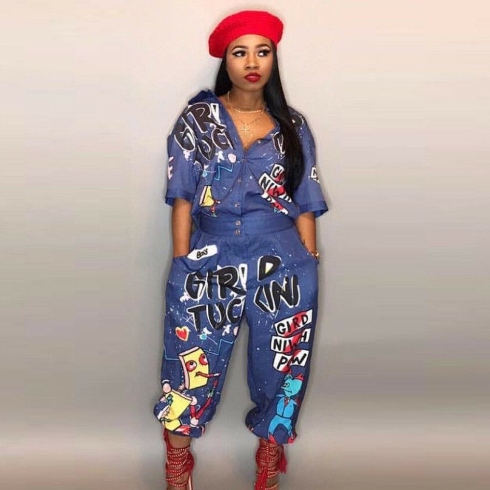 Women Jumpsuit Loose Fancy Half Sleeve Romper